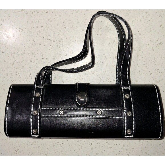 Black Small Rectangular Handbag Cosmetic Purse with Decorative Silver Tone Studs - Picture 15 of 15